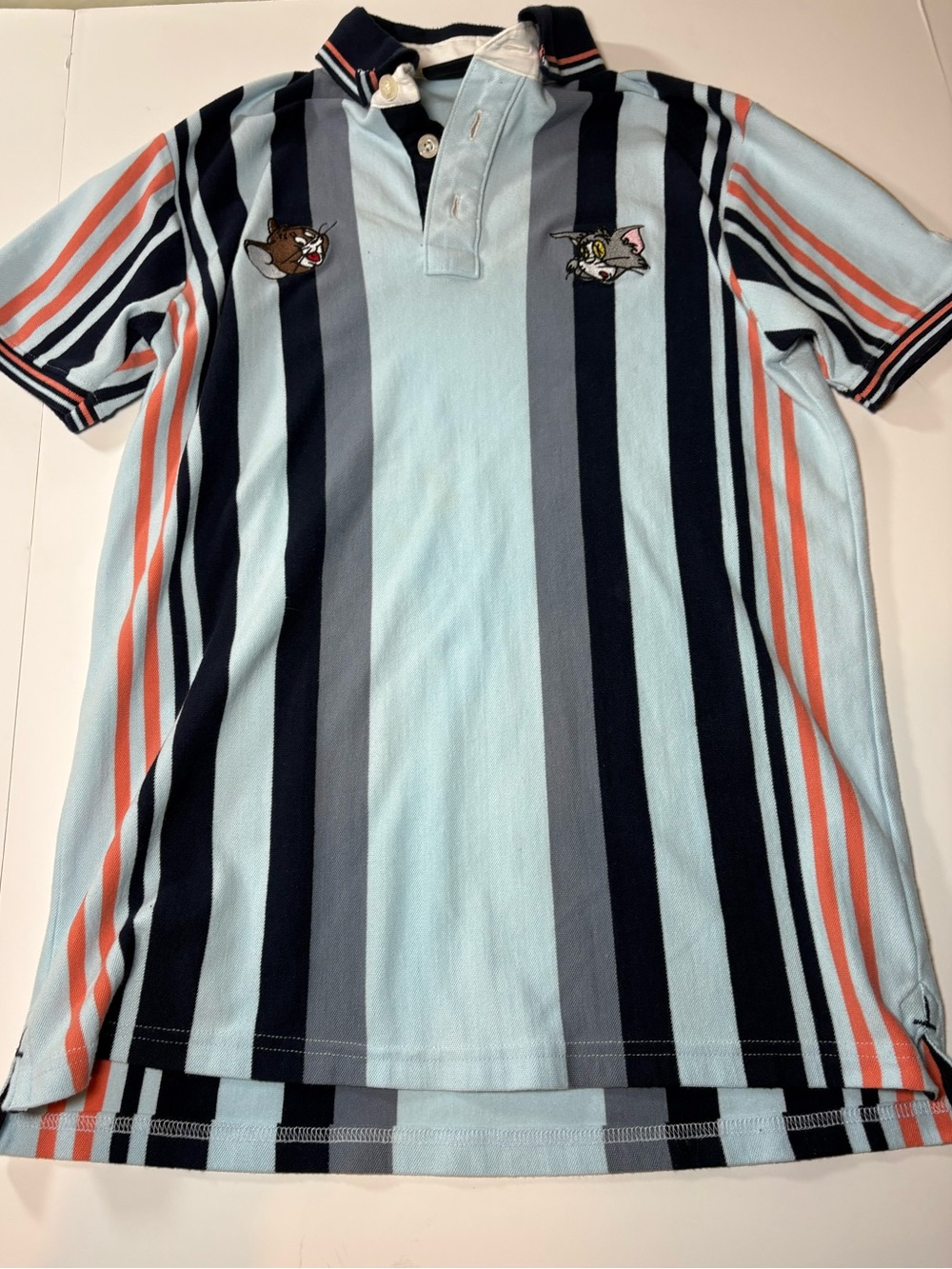 Vintage Tommy Hilfiger Tom & Jerry Rugby Polo Shirt Men's L Striped Y2K